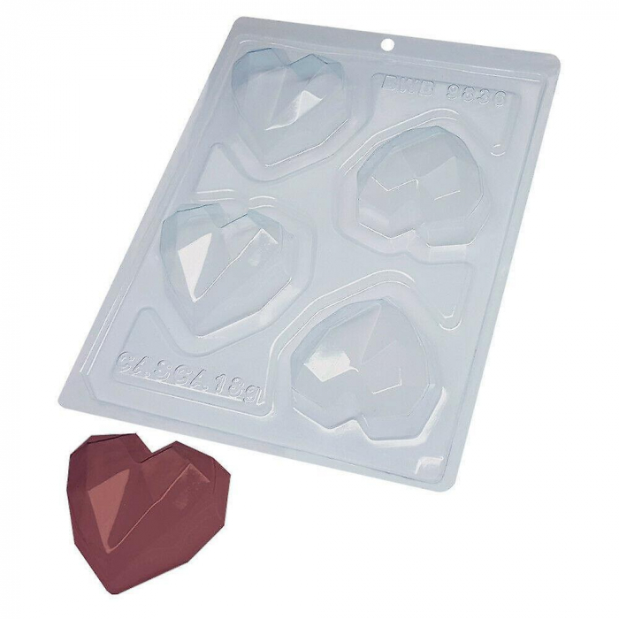 BWB 9836 - Special 3-Part Mold - Pralinform Diamant Hjärtan 4st, Chokladform