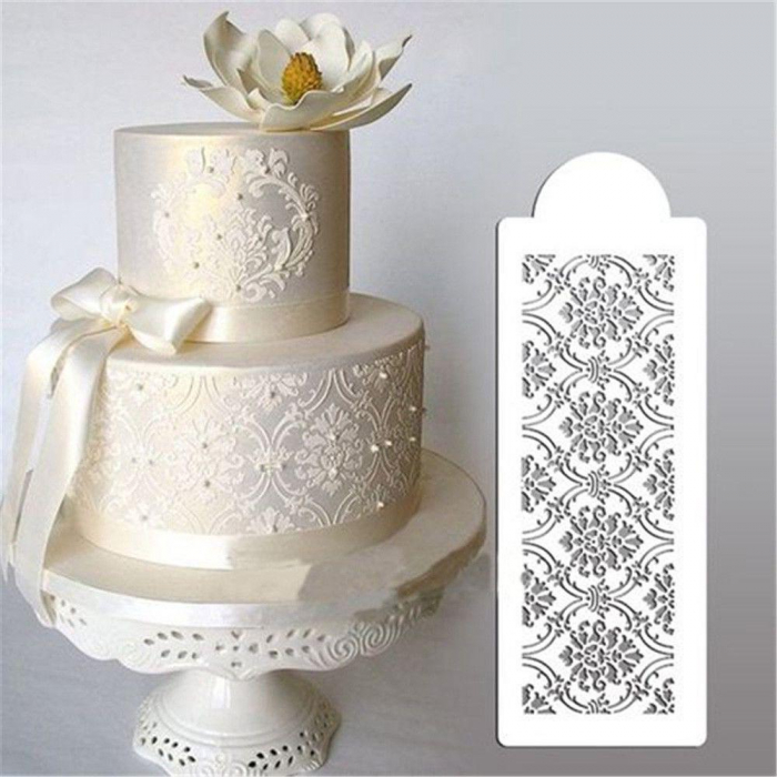 Schablon Tårtstencil Stencil Damask Spets