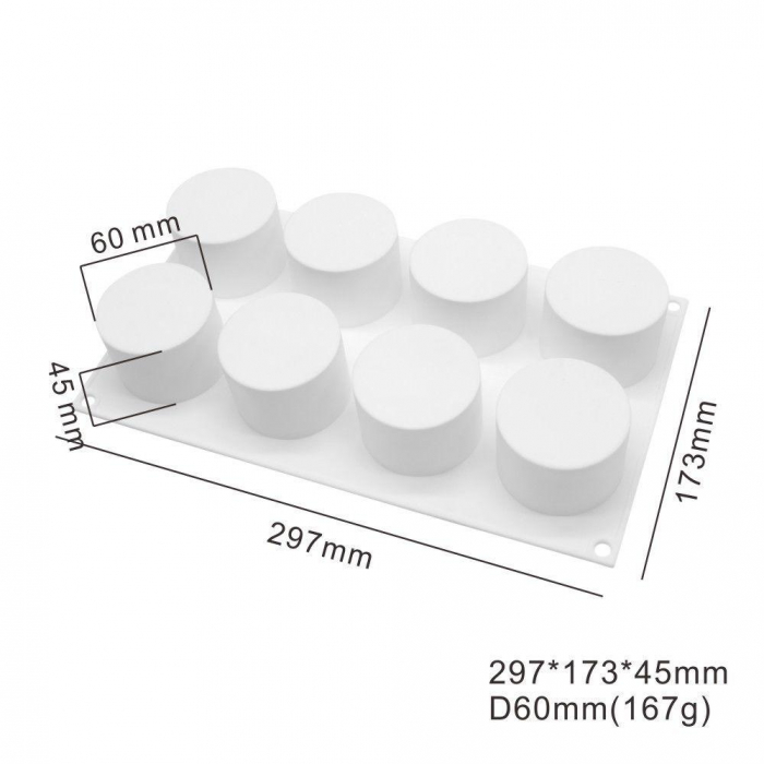 Mousseform Cylinders 8st Runda Silikonform Bakform Chokladform