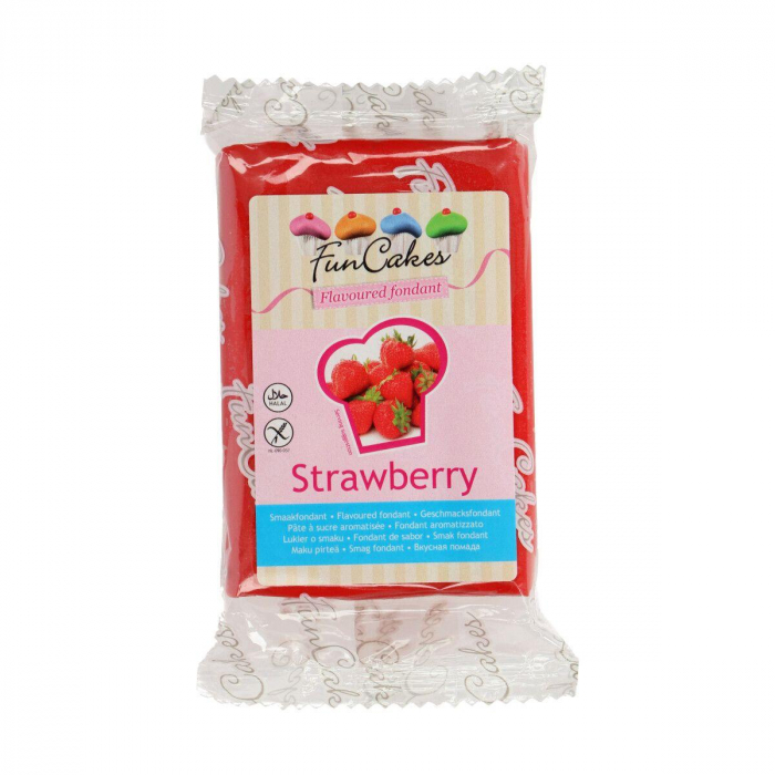 FunCakes - Röd/Strawberry Smaksatt Sockerpasta 250g