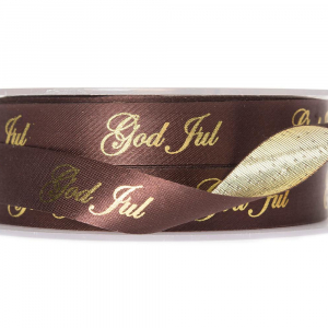 Dekorationsband God Jul Silkesband Guld/Brun 15mm x 5m