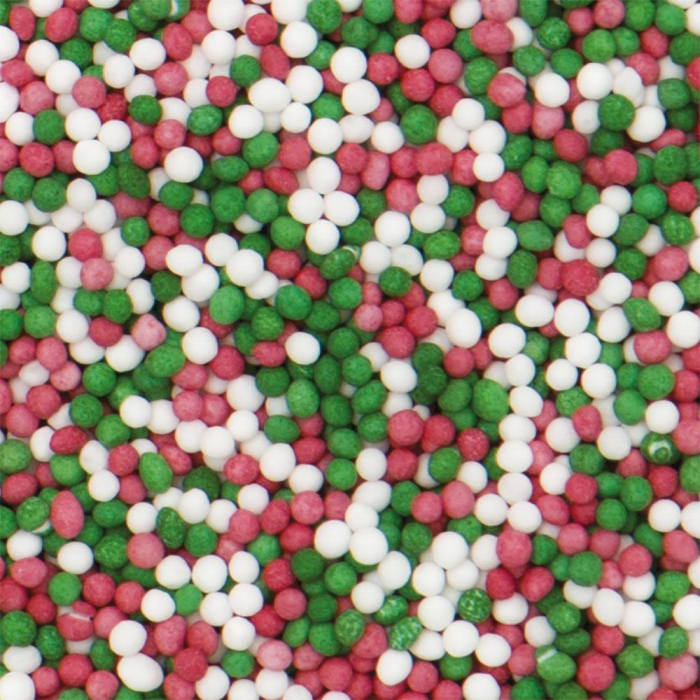 Röda, Gröna och Vita Nonpareil Jul Sockerpärlor Strössel 100g - Decora