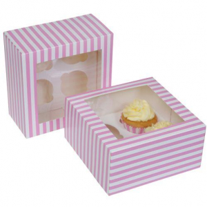 Rosa Randig Cupcake Kartong Box 2st - House of Marie