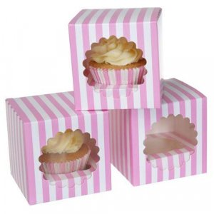 Rosa Randig Muffins Kartong CupCake Box plats för 1st