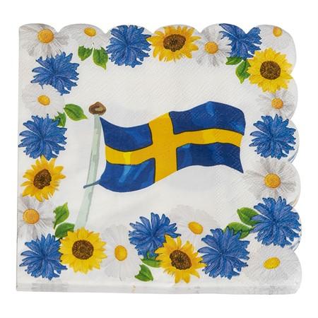 Servetter Sverigeflagga 25x25cm 16-pack