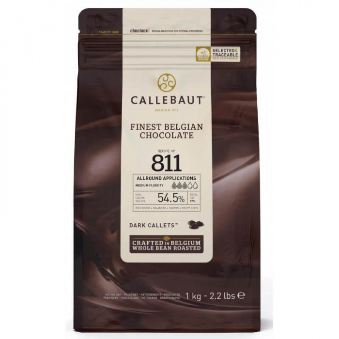 Callebaut 811 Mörk choklad 1kg Chokladpellets Chokladknappar 70,5%