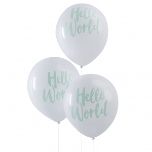 Hello World Ballonger Mintgröna 10-Pack Babyshower Dop Kalas