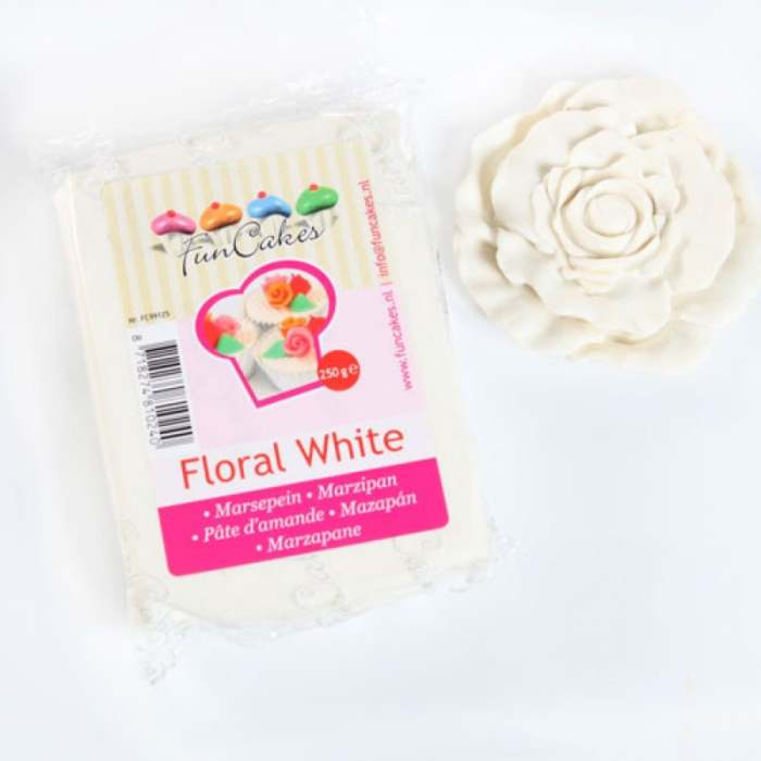 FunCakes Marsipan Floral White 250g, Extra Vit