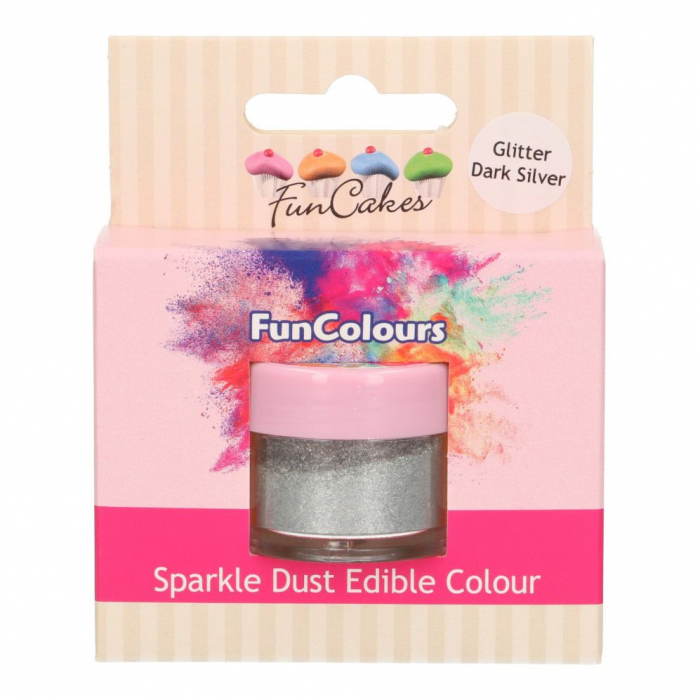 FunCakes - Mörk Silver Skimrande Pulverfärg | Glitter Dark Silver