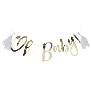 Oh Baby Banner Bunting Girlang i Guld Dop, Babyshower, Kalas