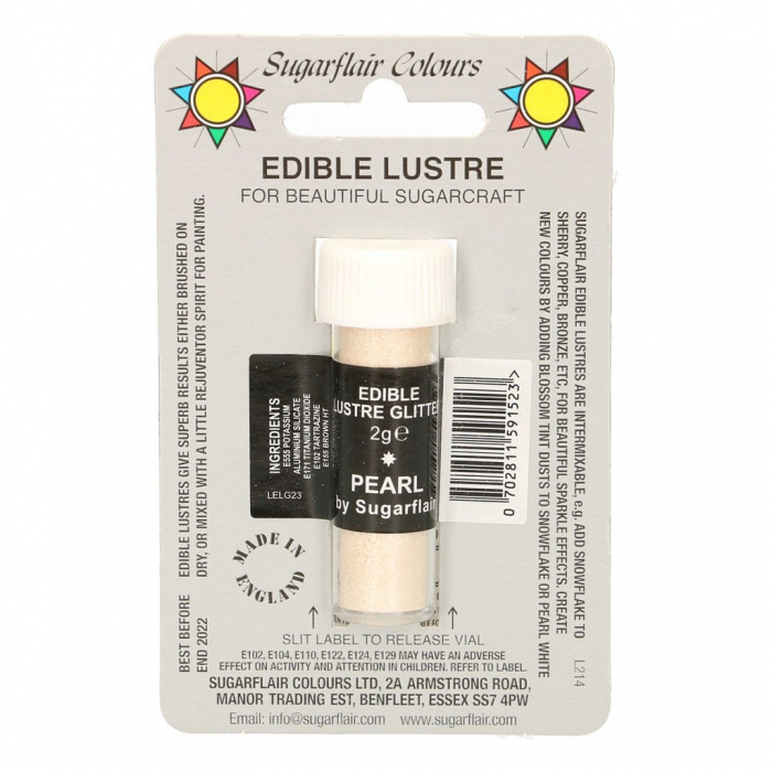 Sugarflair Pulverfärg Lustre Pearl White Edible Glitter, Ätbart Skimmer E1001