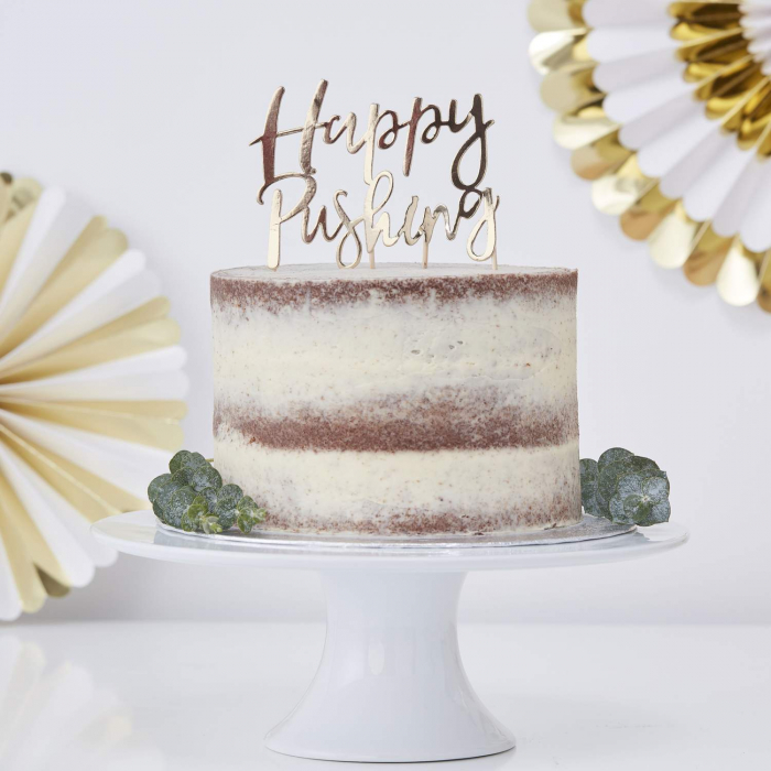Happy Pushing Babyshower Guldfolierad Cake Topper - Oh Baby