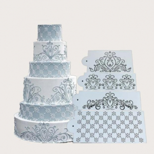 Tårtstencil Schablon Damask 4-Pack