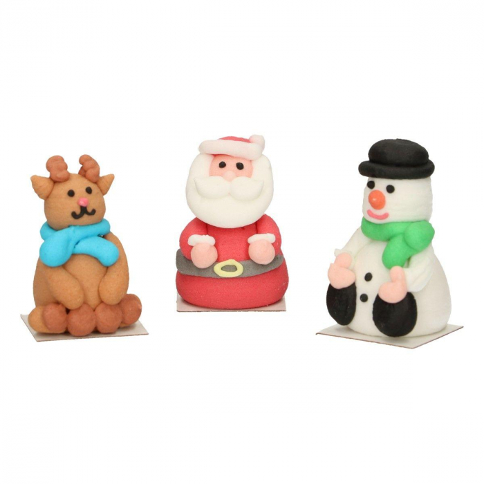 Jultomte Snögubbe Ren Jul Sockerdekorationer FunCakes 3st 3D Christmas Figures