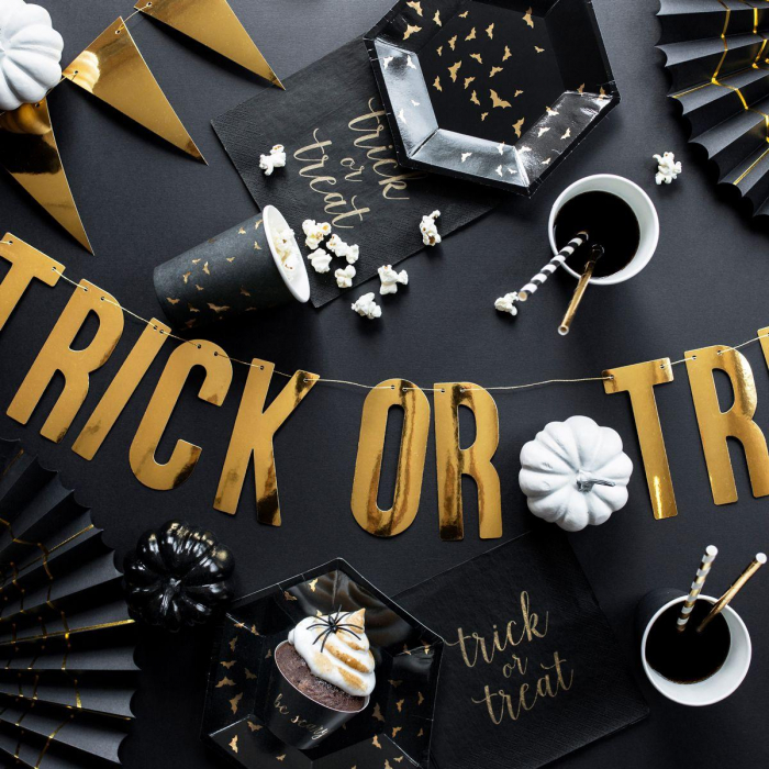 Trick Or Treat Halloween Guld Banner Girlang - PartyDeco