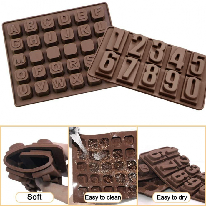Chokladform i Silikon Bokstäver + Siffror 2-Pack Alfabetet Klossar