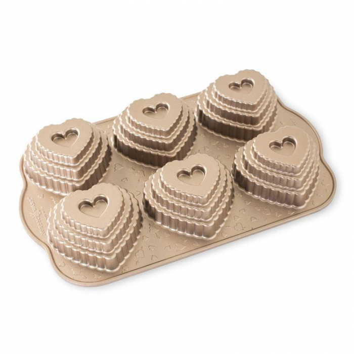 Nordic Ware - Kakform Tiered Heart Cakelet Pan 6 Hjärtan Bakform