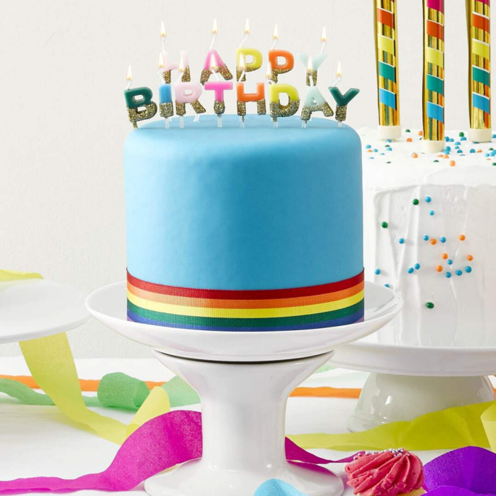 Happy Birthday Tårtljus Regnbåge Glittriga