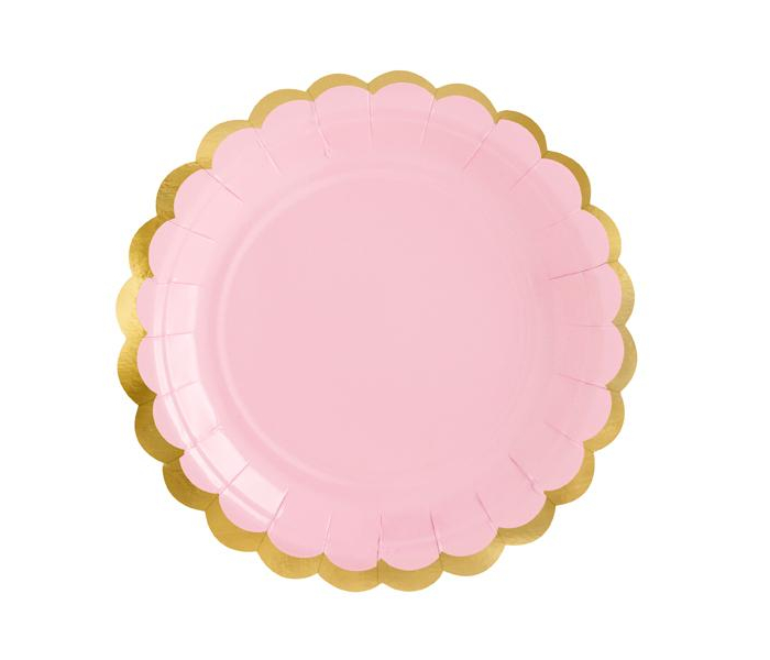 Papptallrikar, Desserttallrikar Rosa med Guldkant 18cm, 6-Pack