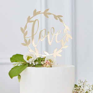 Love Cake Topper i Guld till Bröllop, Akryl