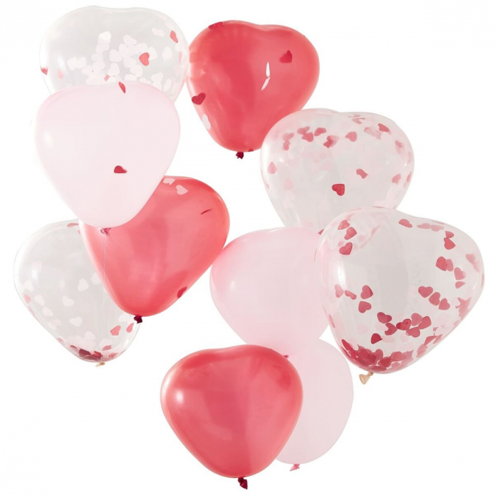Hjärtformade Rosa, Röda Konfettiballonger Ballonger