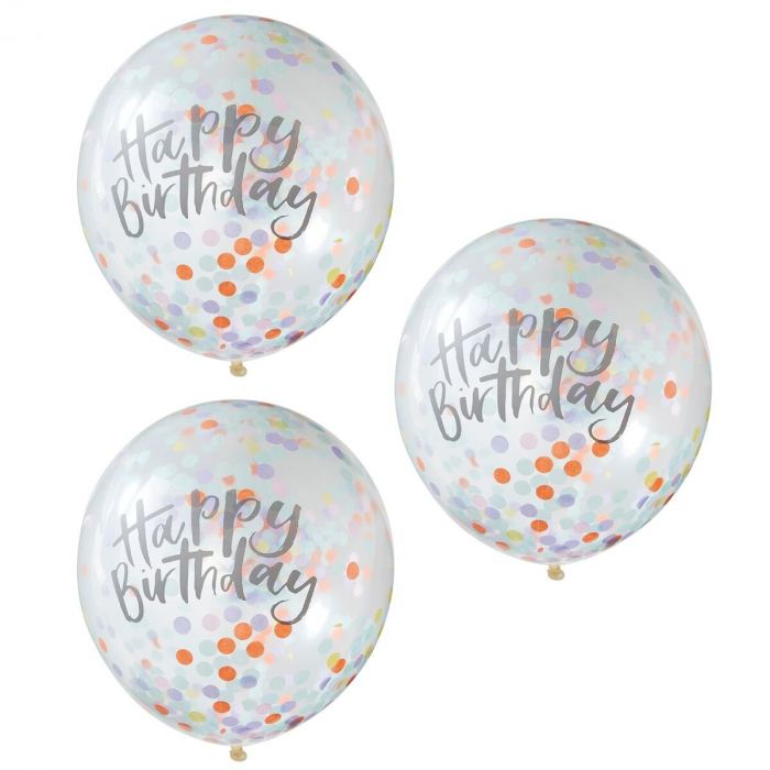 Happy Birthday Konfetti Ballonger - 5-Pack