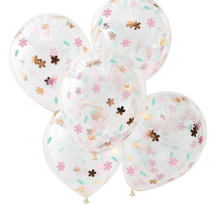 Blommor konfetti Ballonger Roséguld Rosa 5-Pack