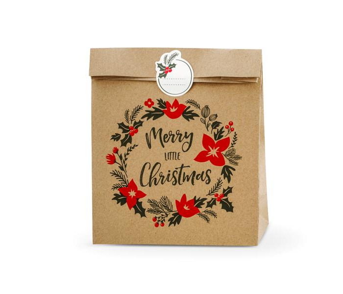 Presentpåsar God Jul, Gift bags Merry Little Christmas, kraft 3-Pack