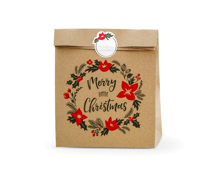Presentpåsar God Jul, Gift bags Merry Little Christmas, kraft 3-Pack