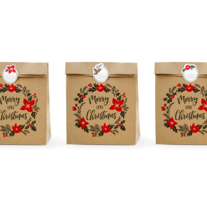 Presentpåsar God Jul, Gift bags Merry Little Christmas, kraft 3-Pack