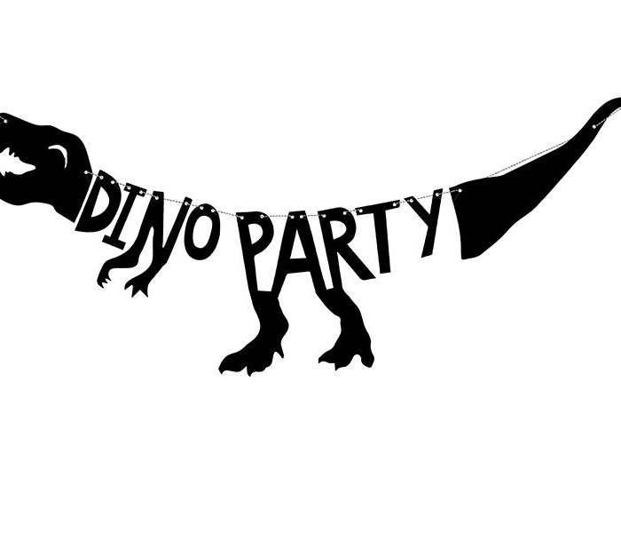 Dino Party Banner, Girlang Backdrop Svart Dinosauriekalas
