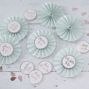 Badges till Babyshower Mint & Roséguld - Hello World