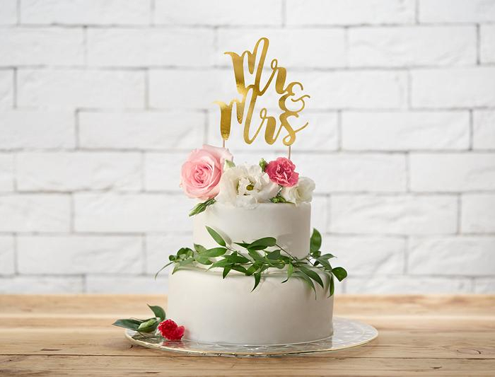 Cake Topper - Mr & Mrs - Guld Bröllop