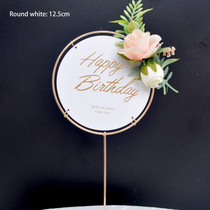 Happy Birthday- Cake Topper Guld med blommor