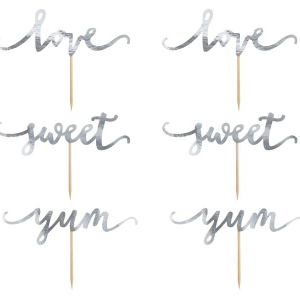 Cake Picks Toppers, Love - Sweet - Yum i Silver