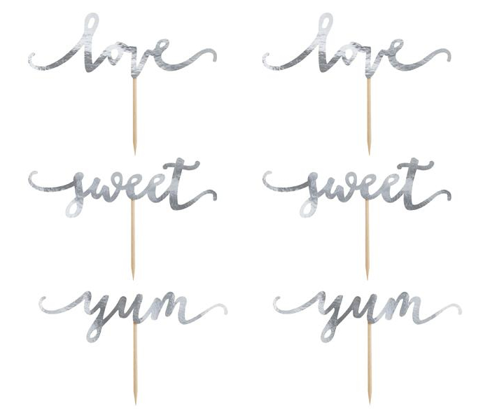 Cake Picks Toppers, Love - Sweet - Yum i Silver