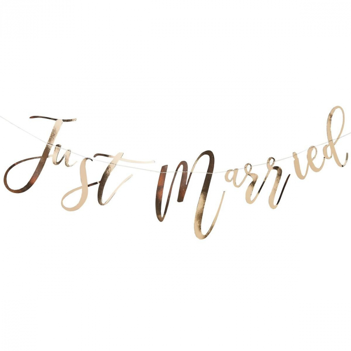 Girlang Backdrop Banner Guld - Just Married