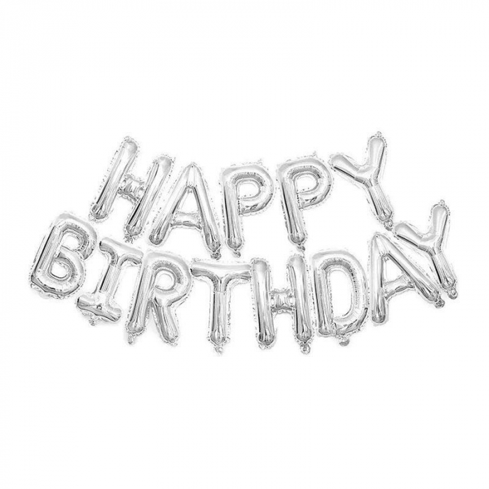 Ballong Happy Birthday Silver 25cm