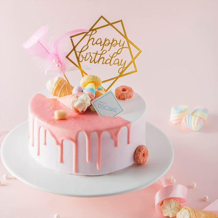 Happy Birthday - Cake Topper, Tårtdekoration Silver