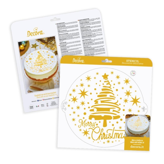 Jul Stencil Julgran 28cm, Merry Christmas - Decora