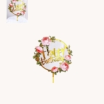 Happy Birthday - Cake Topper Guld med blommor