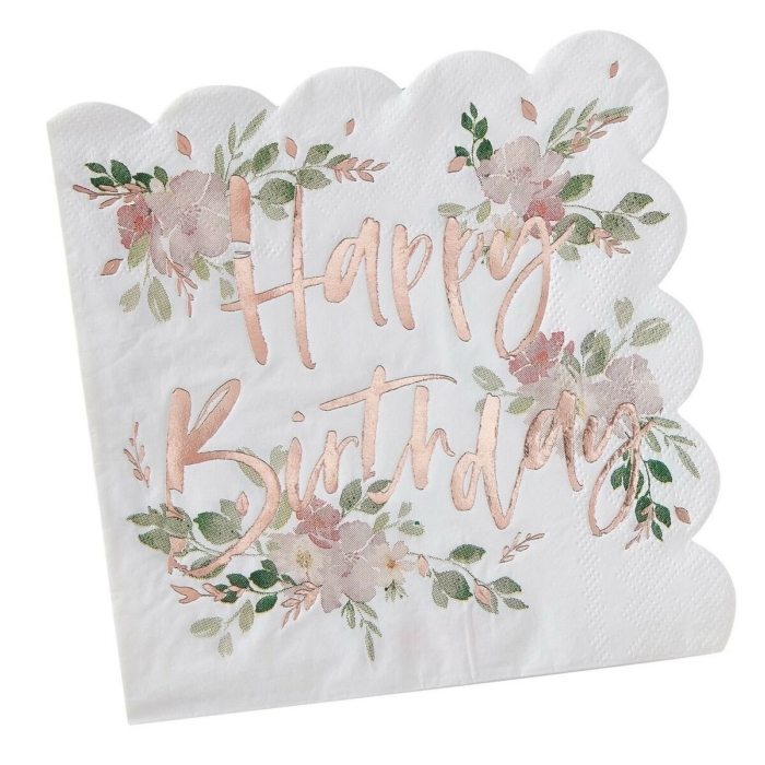 Servetter Happy Birthday Folierade Blommiga