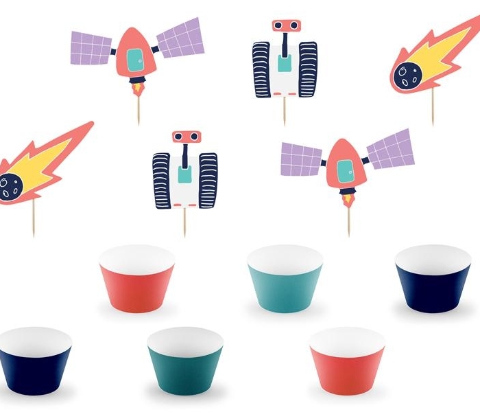 Cupcakekit Rymden Cake Topppers och Cupcake Wrappers - Space