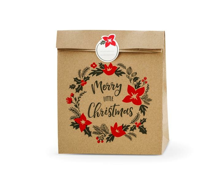 Presentpåsar God Jul, Gift bags Merry Little Christmas, kraft 3-Pack
