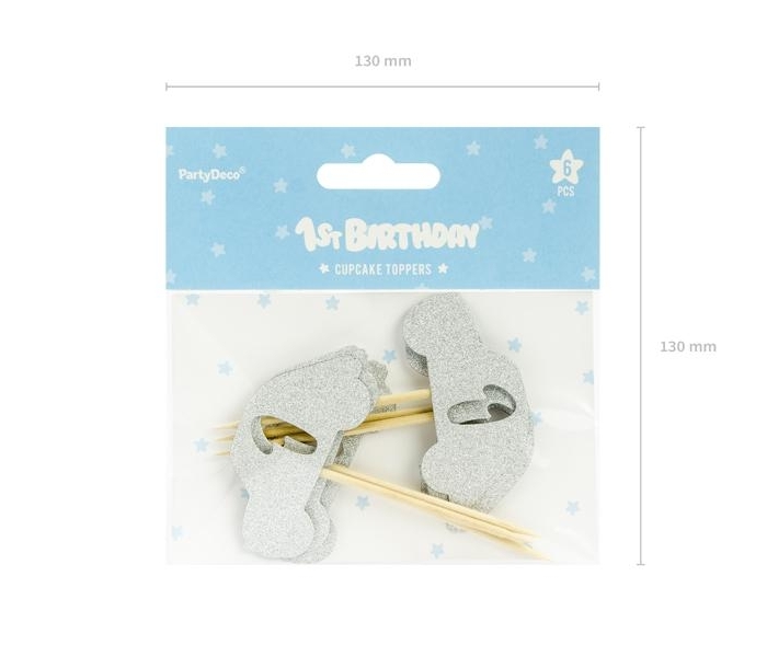 Cake Picks - 1st Birthday - Silverbil 6-Pack