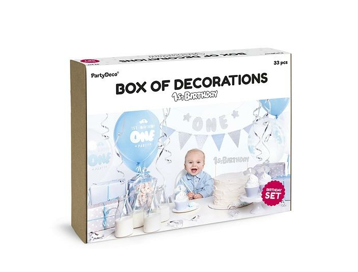 Dekorationskit Blå - 1st Birthday Födelsedags Kit