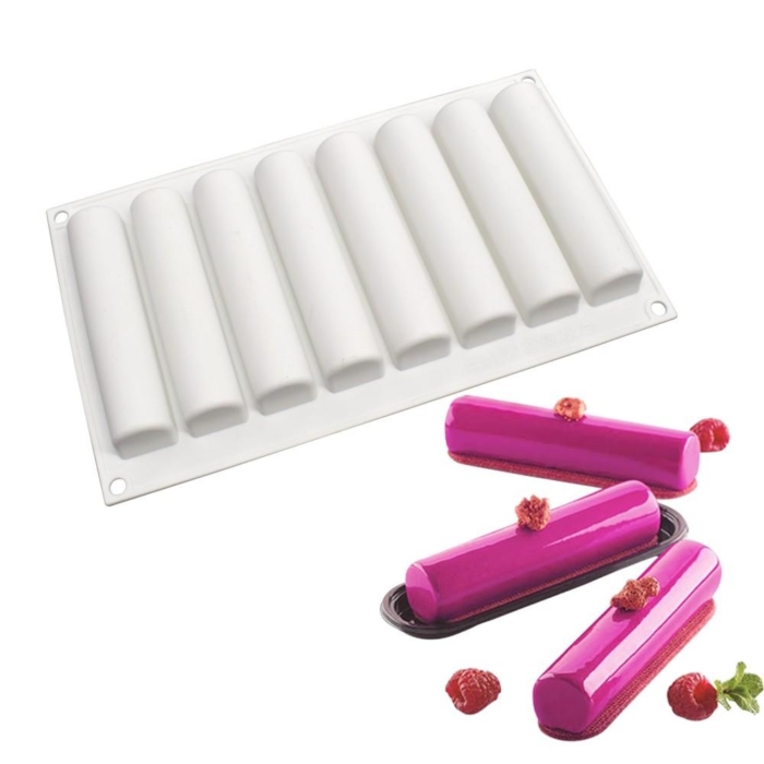 Avlånga Eclair Cylinder 8st Silikonform Mousseform Pralinform