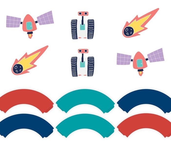 Cupcakekit Rymden Cake Topppers och Cupcake Wrappers - Space