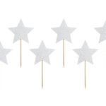 Cake picks - Stjärnor - Silverglitter 6-Pack