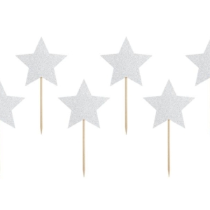 Cake picks - Stjärnor - Silverglitter 6-Pack